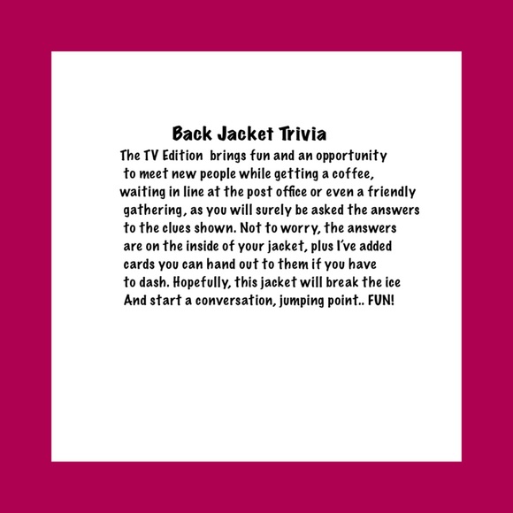 Upcycled Back Jacket Trivia Denim Jacket with Clues to TV Shows on the Back. - Picture 12 of 13